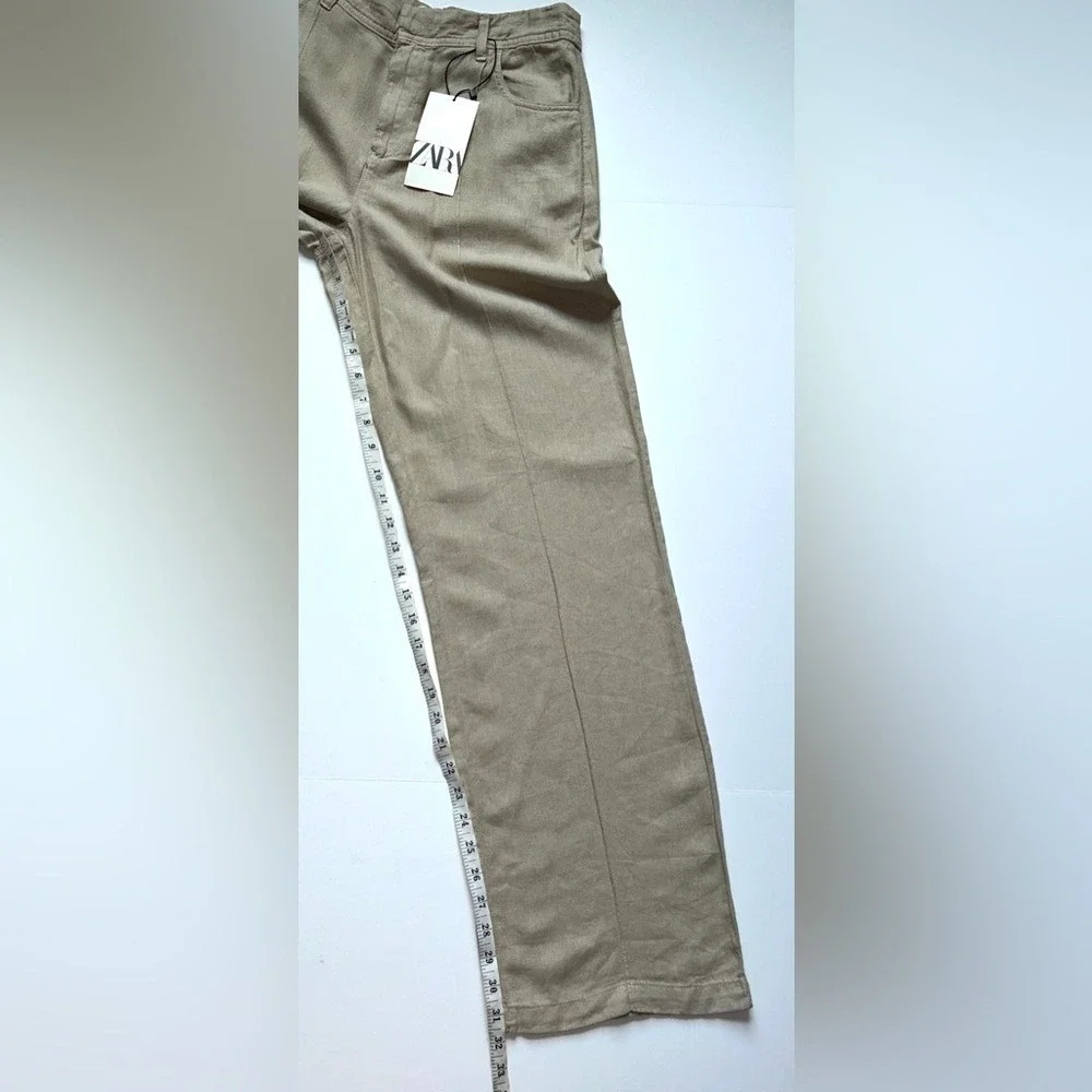 NWT Zara Woman's Linen Blend Wide‎ Straight Tailored Leg Pants Small